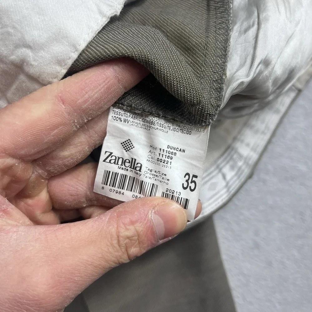 Zanella Dress Pants Duncan Mens Size 35 Brown Pleated 100% Wool Cuff Hem Italy